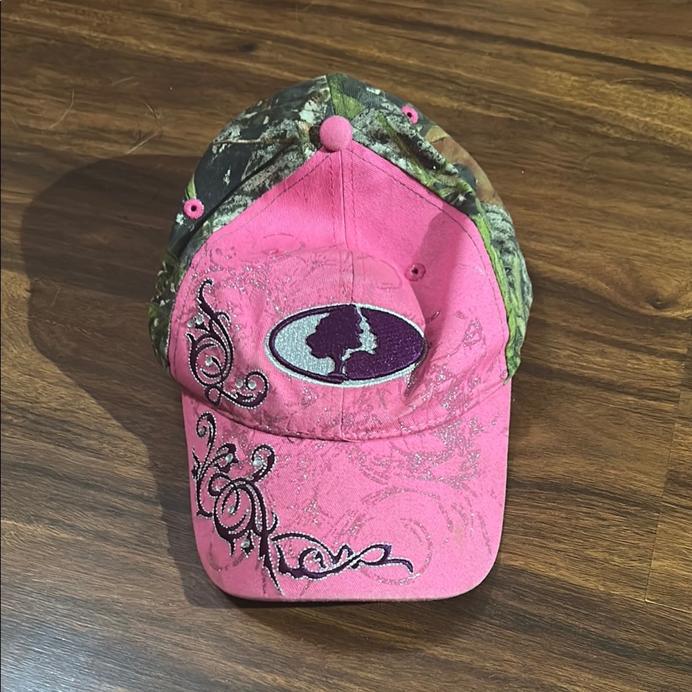 Pink and Camouflage Cap with Embroidered Design